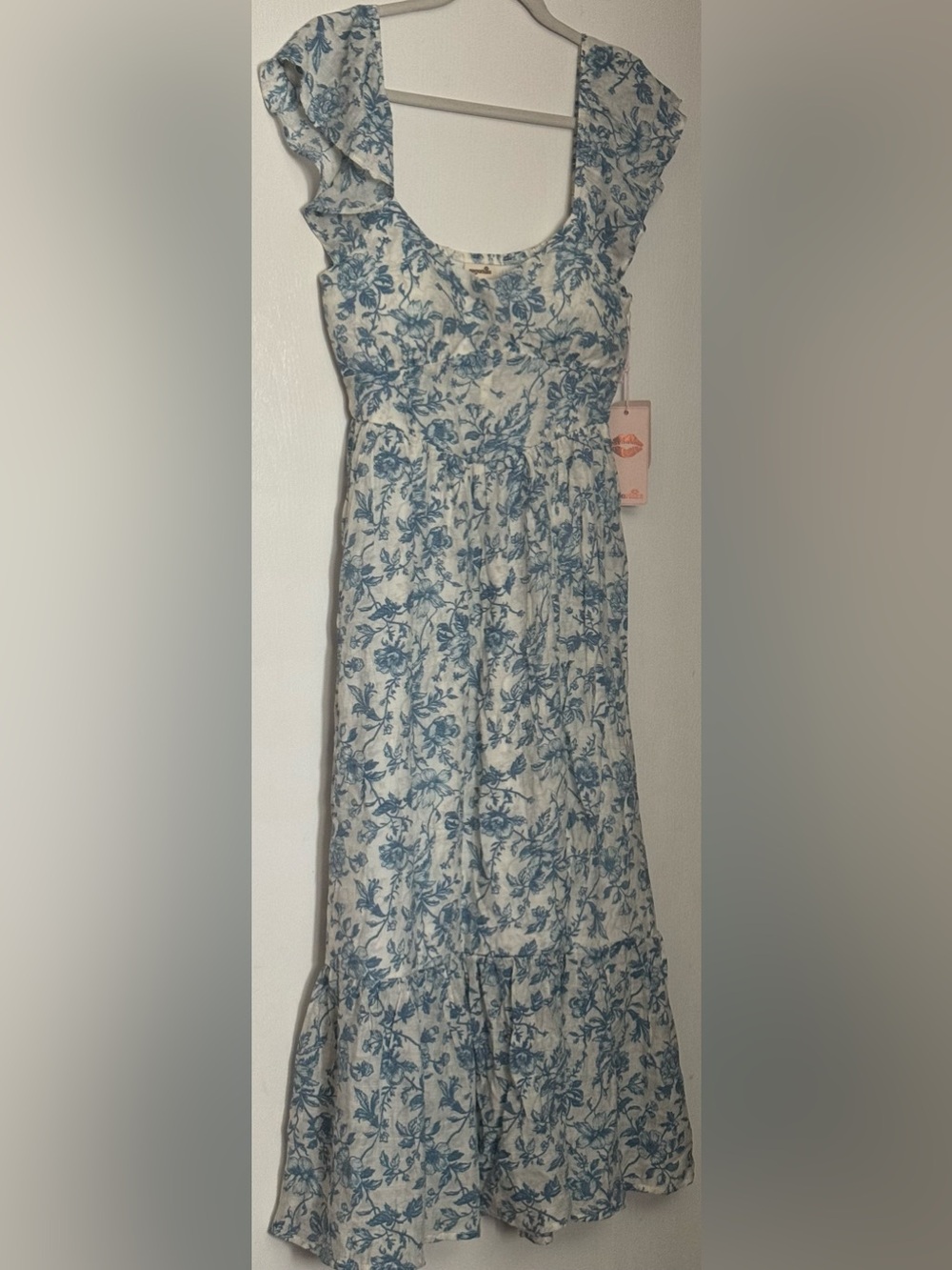 Blue Floral Square-Neck Maxi Dress